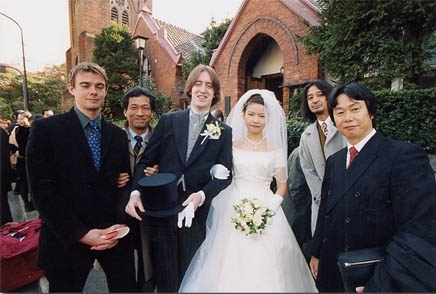 Sakamoto at Dylan Cuthbert's wedding, 2001